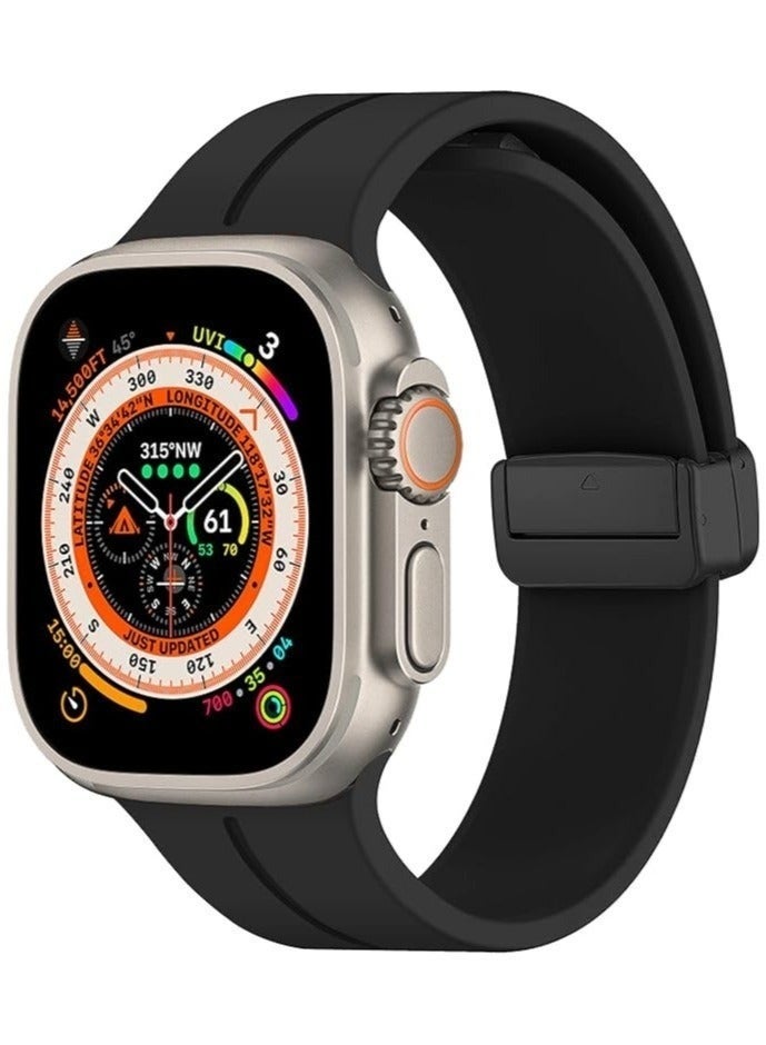 Magnetic for Apple Watch Band 49mm 46mm 45mm 44mm Women men,Silicone Sport Strap Replacement WristBands for Apple Watch Series 9/ultra 2/8/ultra/7/SE/SE 2nd/6/5/4/3/2/1,iWatch Bands Black - Image 1